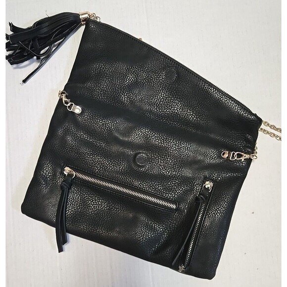 Urban Expressions Bag Black Crossbody Vegan Leather Fold-Flap Shoulder Purse - Picture 4 of 12